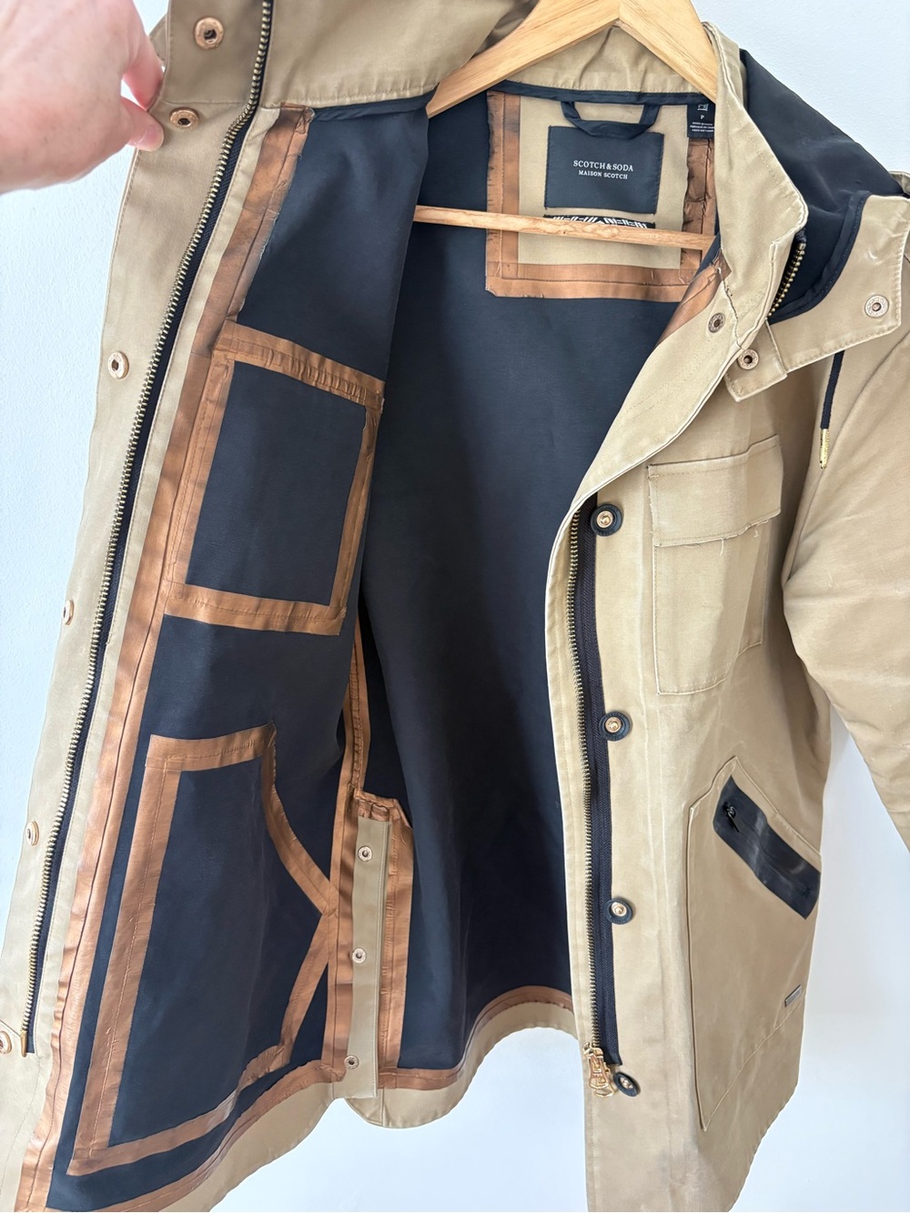 Scotch & Soda Heavyweight Hooded Utility Field Jacket Tan Blue Size Small Fall - Picture 10 of 16